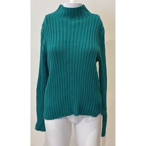 Vintage Women's Ribbed Mock Neck Sweater Size M Kelly Green 90's Retro Preppy
